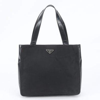 ■美品 プラダ トライアングルロゴトート バッグ レザー×ナイロン