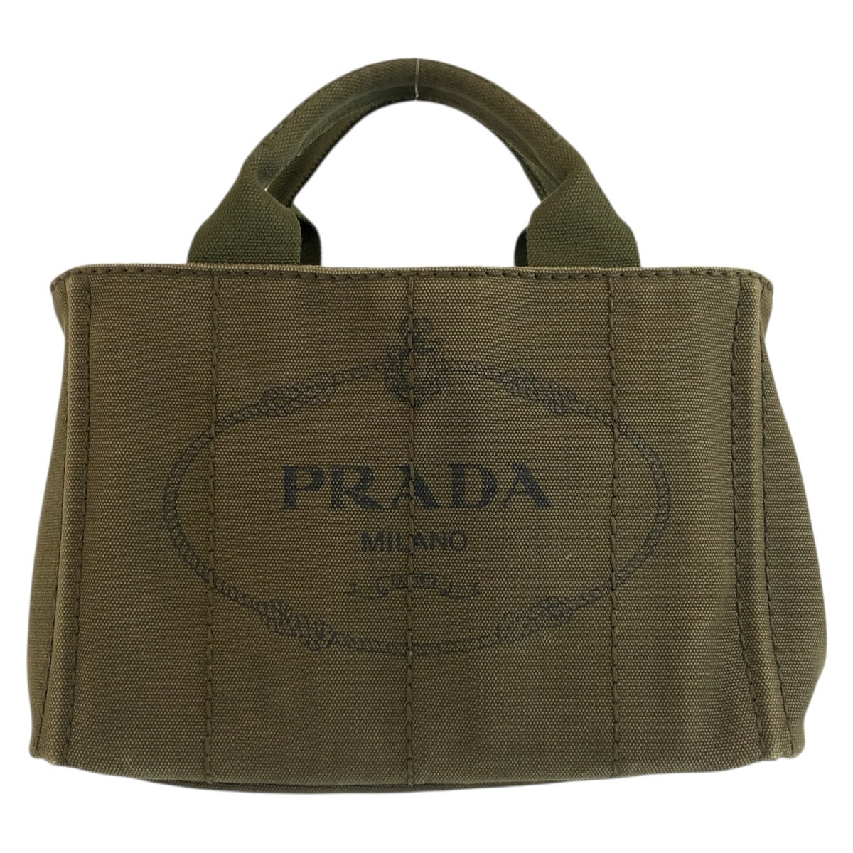 PRADA プラダ カナパ 三角ロゴプレート カーキ ゴールド金具 キャンバス トートバッグ ハンドバッグ 604592 【中古】