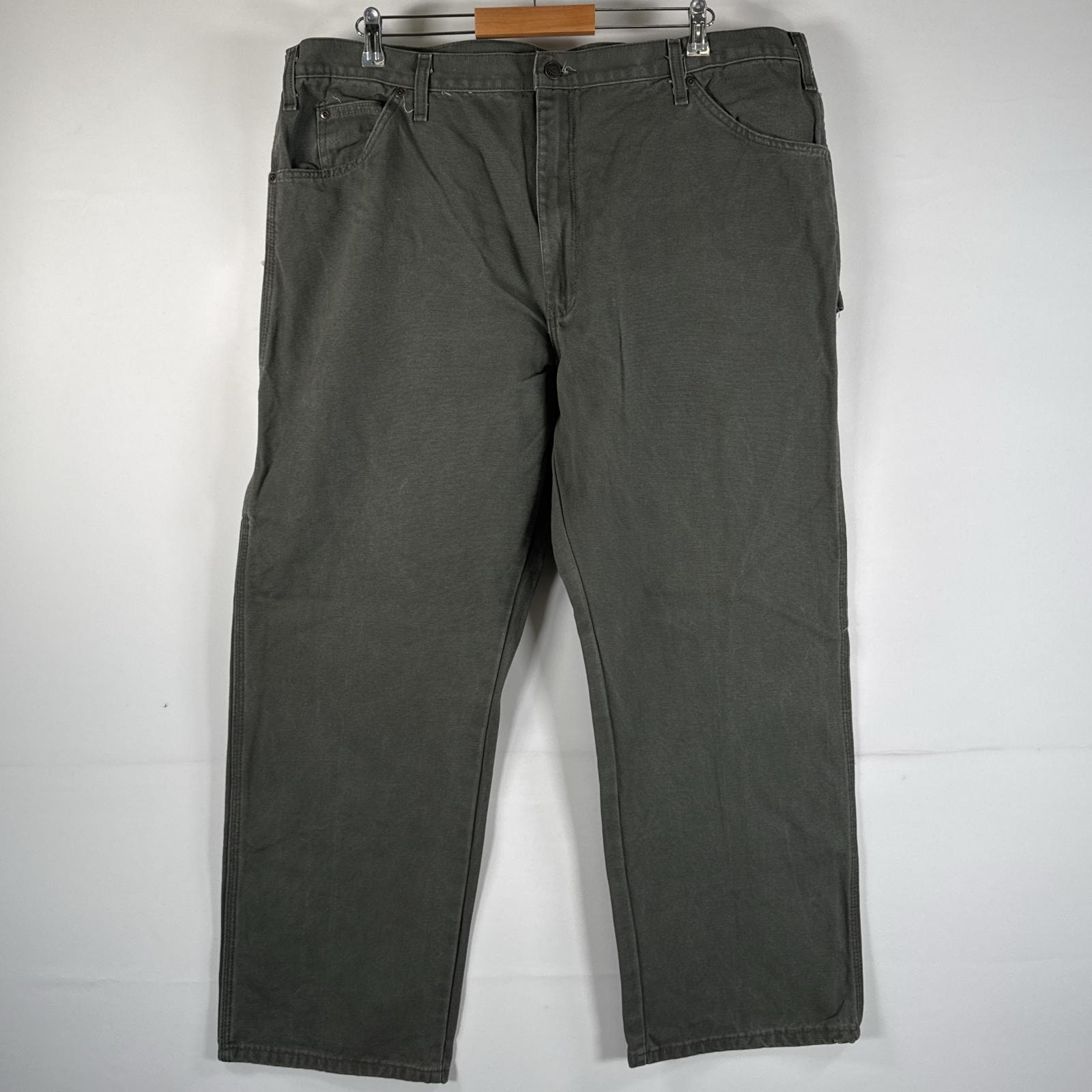 古着 ディッキーズ Dickies ワークパンツ ダック ペインターパンツ 作業着 ワンポイント ロゴ ストレート 大きいサイズ w44 L30 オリーブグリーン メンズ