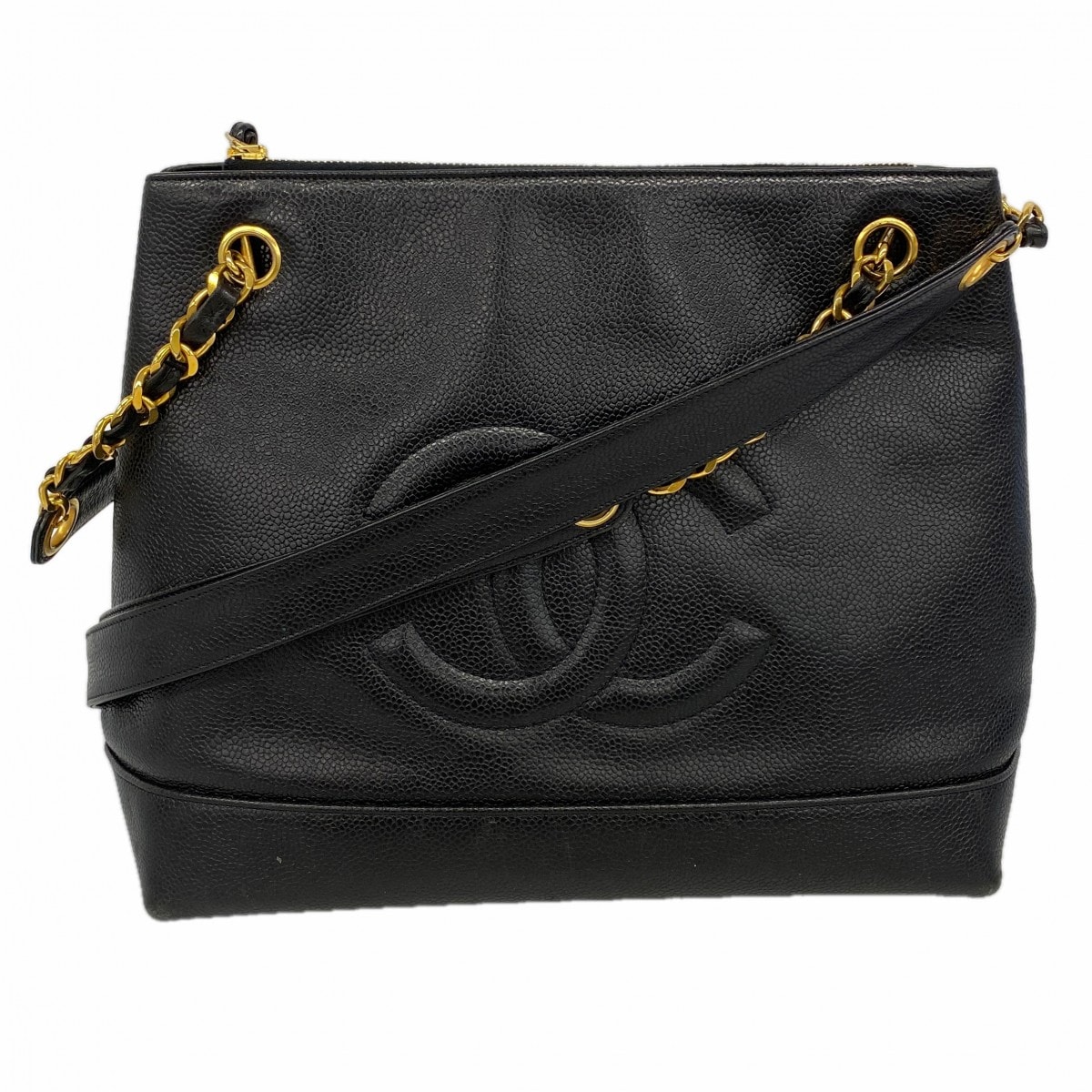 【6dd4799】シャネル チェーントート キャビアスキン ブラック ゴールド金具【中古】レディース