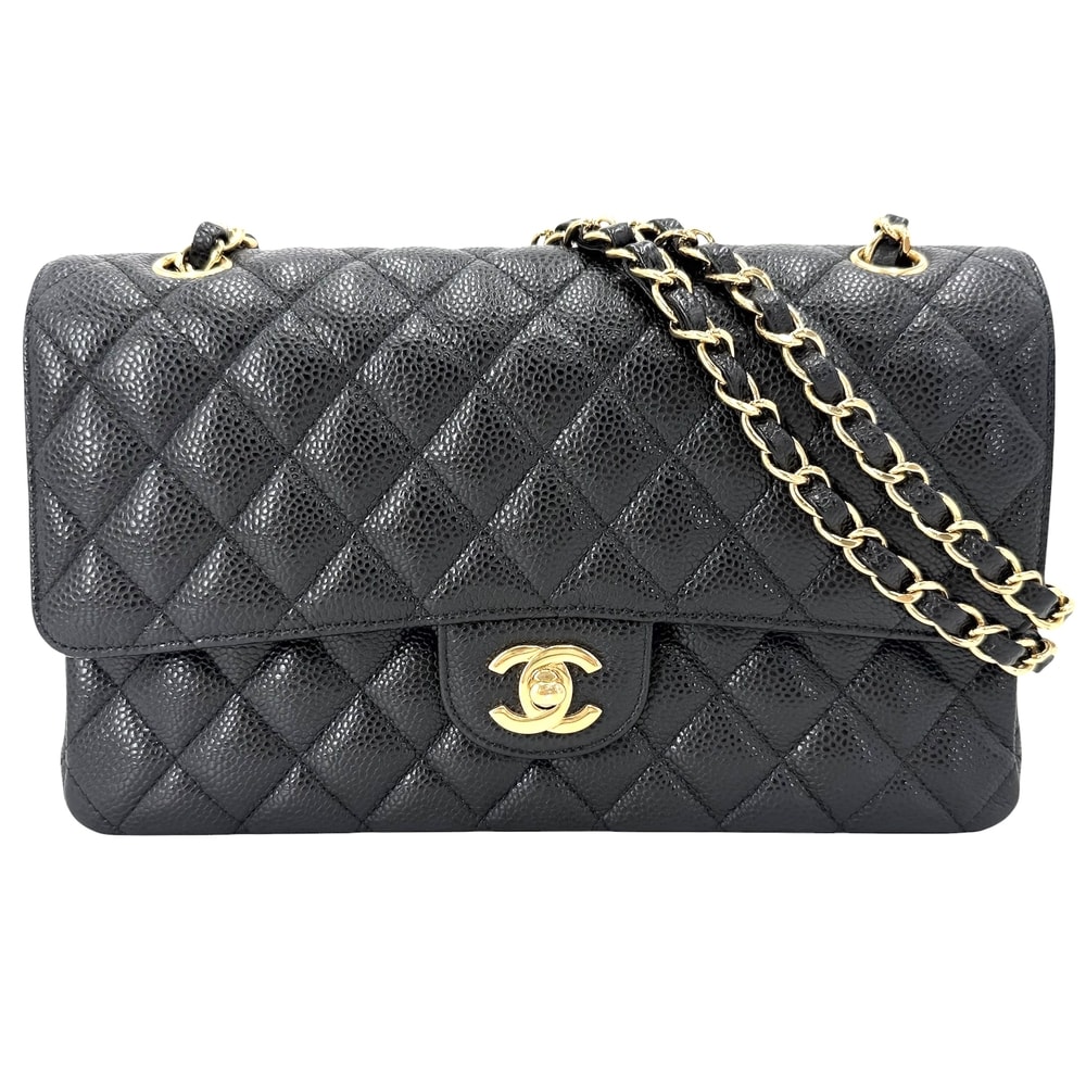 CHANEL シャネル ショルダーバッグ マトラッセ25 ダブルフラップ ダブルチェーン 肩掛け 斜め掛け チェーン ココマーク ココ かばん 鞄 キャビアスキン ブラック 黒 ゴールド金具 レディース【中古品】