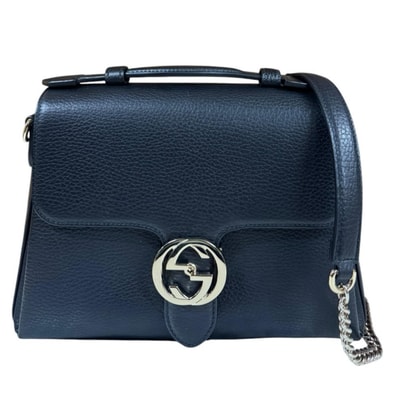 グッチ インターロッキングG ショルダーバッグ レザー 510302 ブラック レディース GUCCI 中古