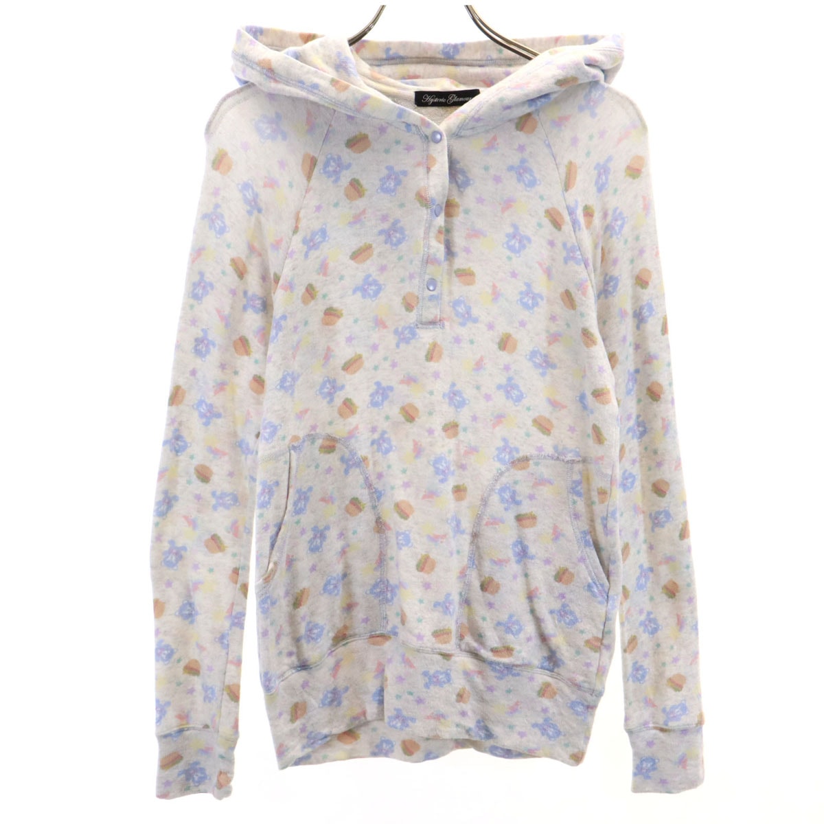 HYSTERIC GLAMOUR ヒステリックグラマー 日本製 総柄 長袖 パーカー FREE グレー