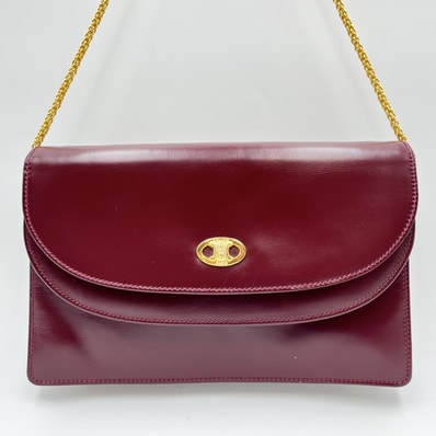 CELINE(セリーヌ)トリオンフ ヴィンテージ チェーンショルダーバッグ レザー ワインレッド ゴールド金具 レディース 斜め掛け可【中古】