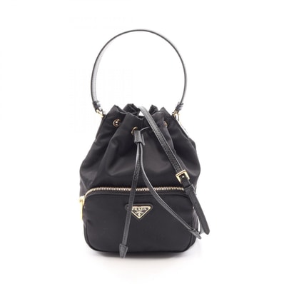 プラダ PRADA デュエット Re-Nylon バケットバッグ 2WAY ハンドバッグ バッグ ナイロン サフィアーノレザー レディース ブラック系 1BH038 【中古】