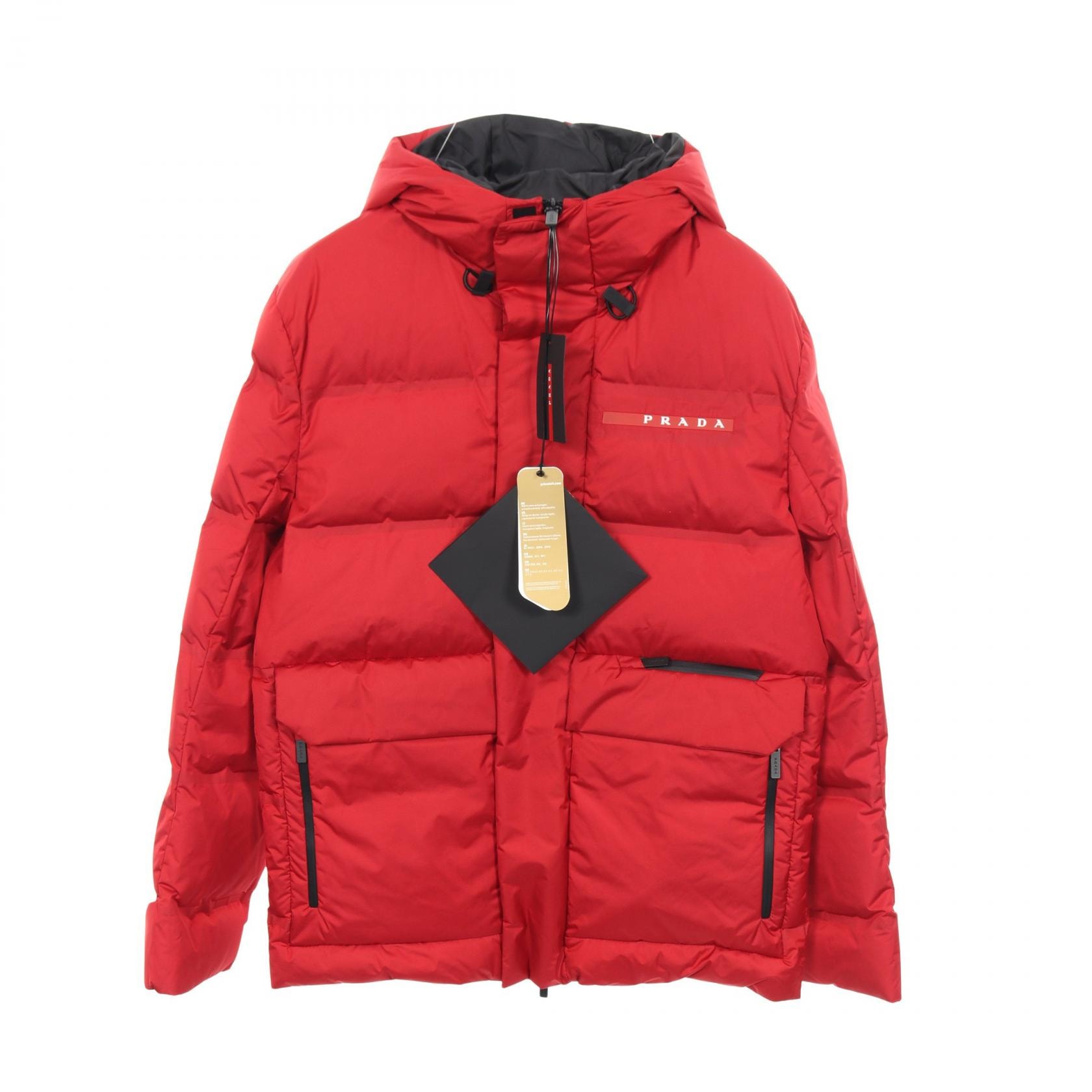プラダスポーツ リネアロッサ PRADA SPORT LINEA ROSSA エクストリームテックスライト フーデッド ダウンジャケット 衣料品 アウター ポリエステル メンズ レッド系 【中古】