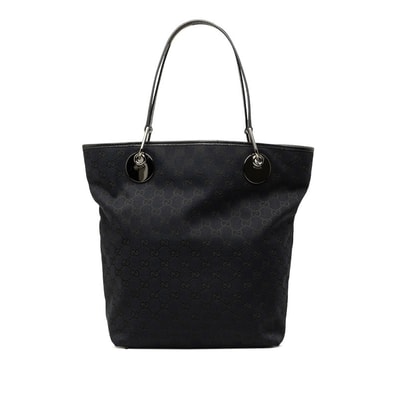 グッチ GGキャンバス トートバッグ ハンドバッグ 120836 ブラック キャンバス レザー レディース GUCCI 中古