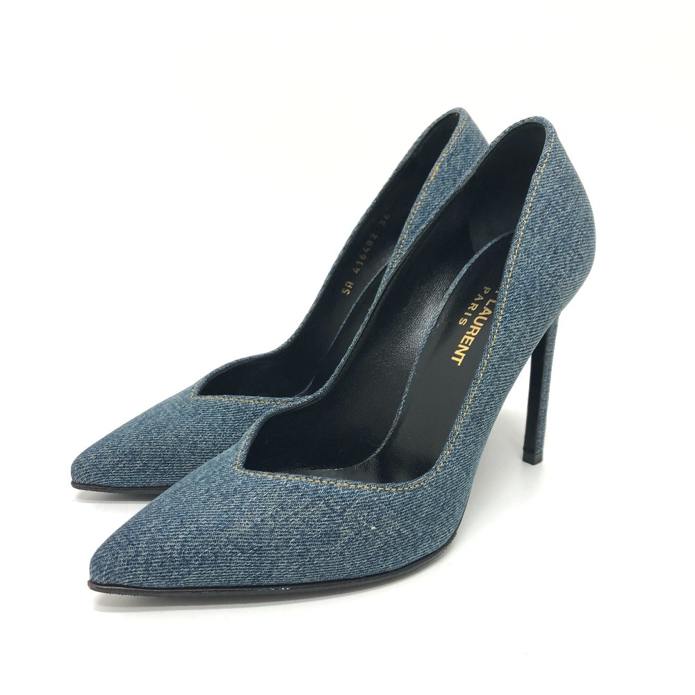 サンローラン Saint Laurent デニム 416482 靴 ピンヒール  パンプス デニム ブルー 未使用