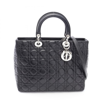 ディオール Dior LADY DIOR レディディオール ラージ カナージュ 2WAY ハンドバッグ バッグ レザー レディース ブラック系 【中古】