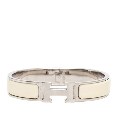 エルメス クリックH PM Hバングル ブレスレット アイボリー シルバー メタル エナメル レディース HERMES 【中古】