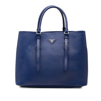 プラダ 三角ロゴプレート トートバッグ ブルー サフィアーノレザー レディース PRADA 【中古】