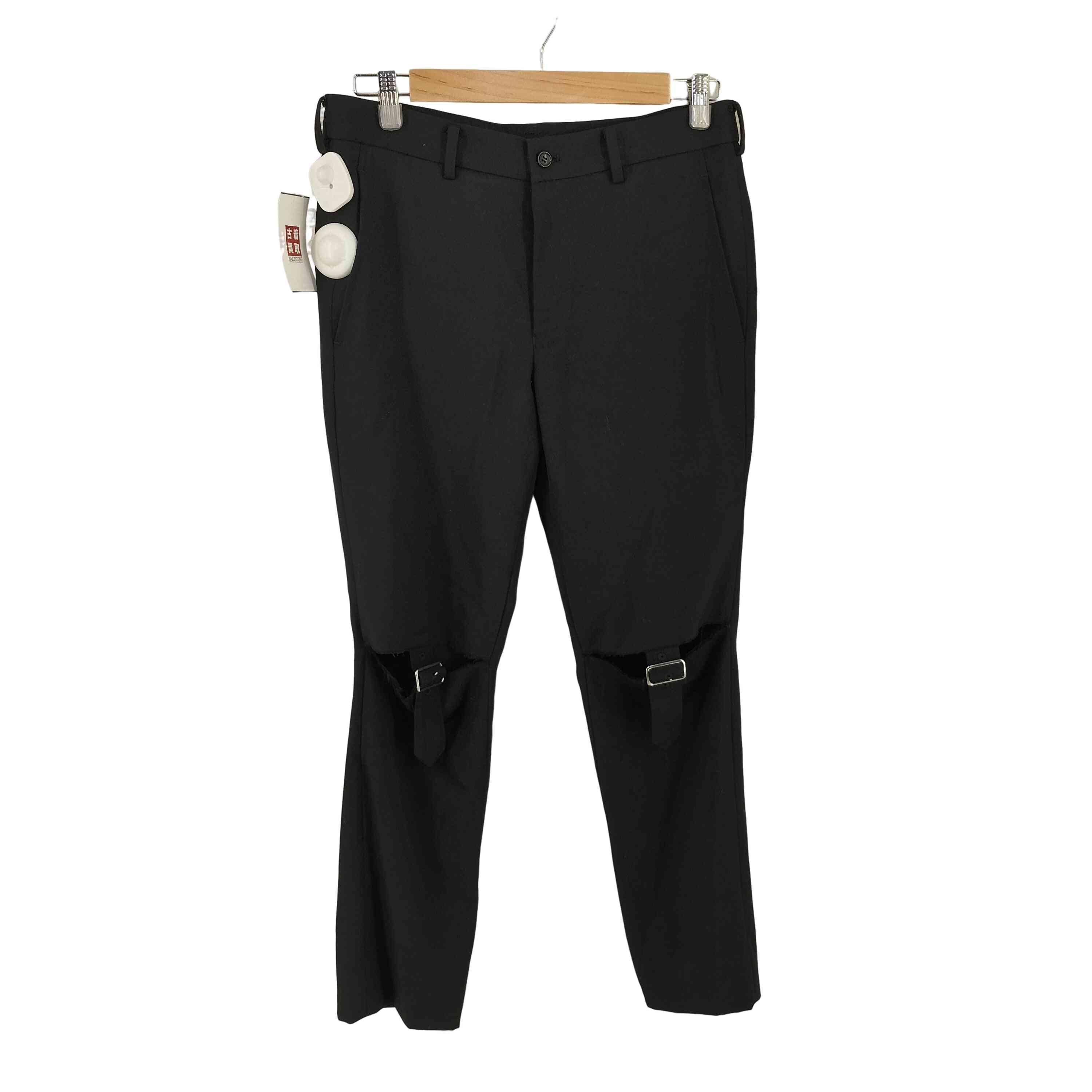 23AW ニーカットアウト デコラティブ バックル ウールギャバパンツ【1136812962331】