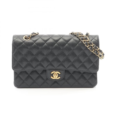 シャネル CHANEL マトラッセ Wフラップ ショルダーバッグ バッグ キャビアスキン(グレインドカーフ) レディース ブラック系 【中古】