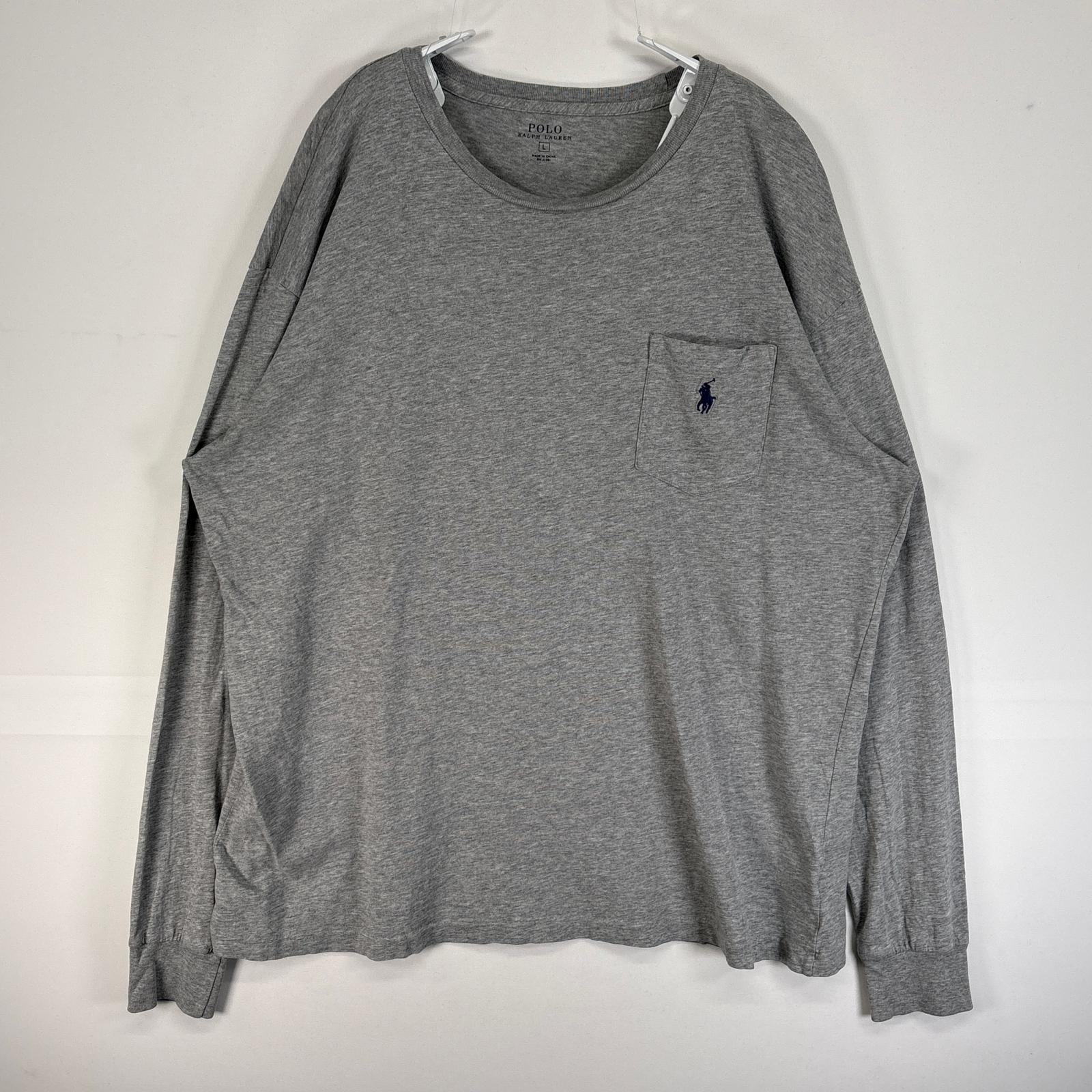 古着 ポロ・ラルフローレン POLO RALPH LAUREN 長袖Tシャツ ロゴ 刺繍 クルーネック 胸ポケ L  グレー 無地 メンズ