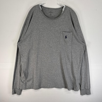 古着 ポロ・ラルフローレン POLO RALPH LAUREN 長袖Tシャツ ロゴ 刺繍 クルーネック 胸ポケ L グレー 無地 メンズ