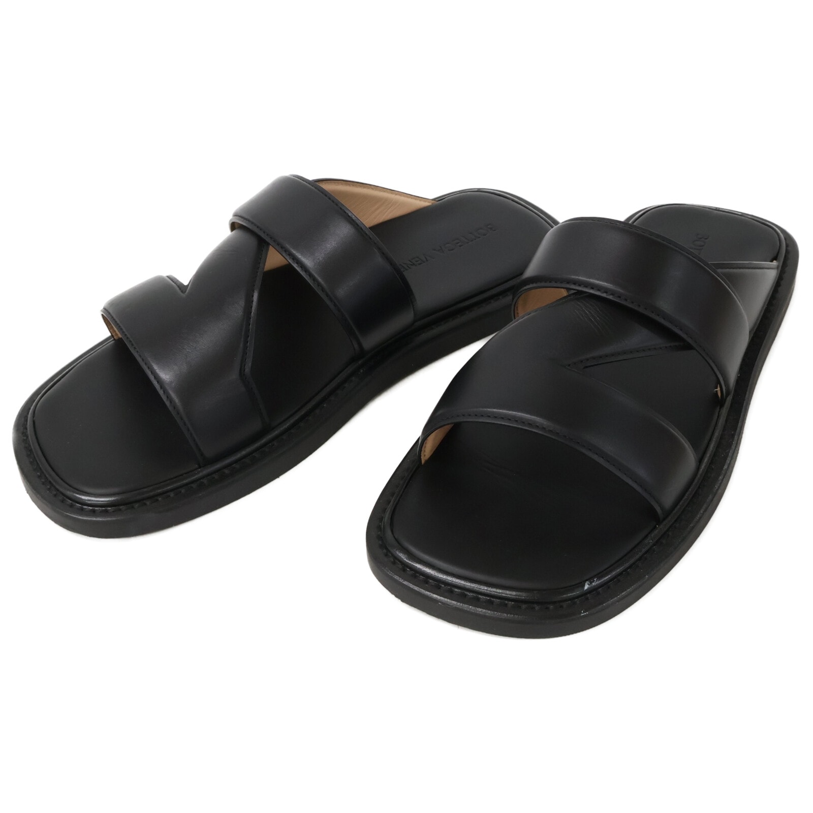 ボッテガヴェネタ 【美品】651420 BAND SANDALS クロスバンド コンフォート レザーサンダル 42