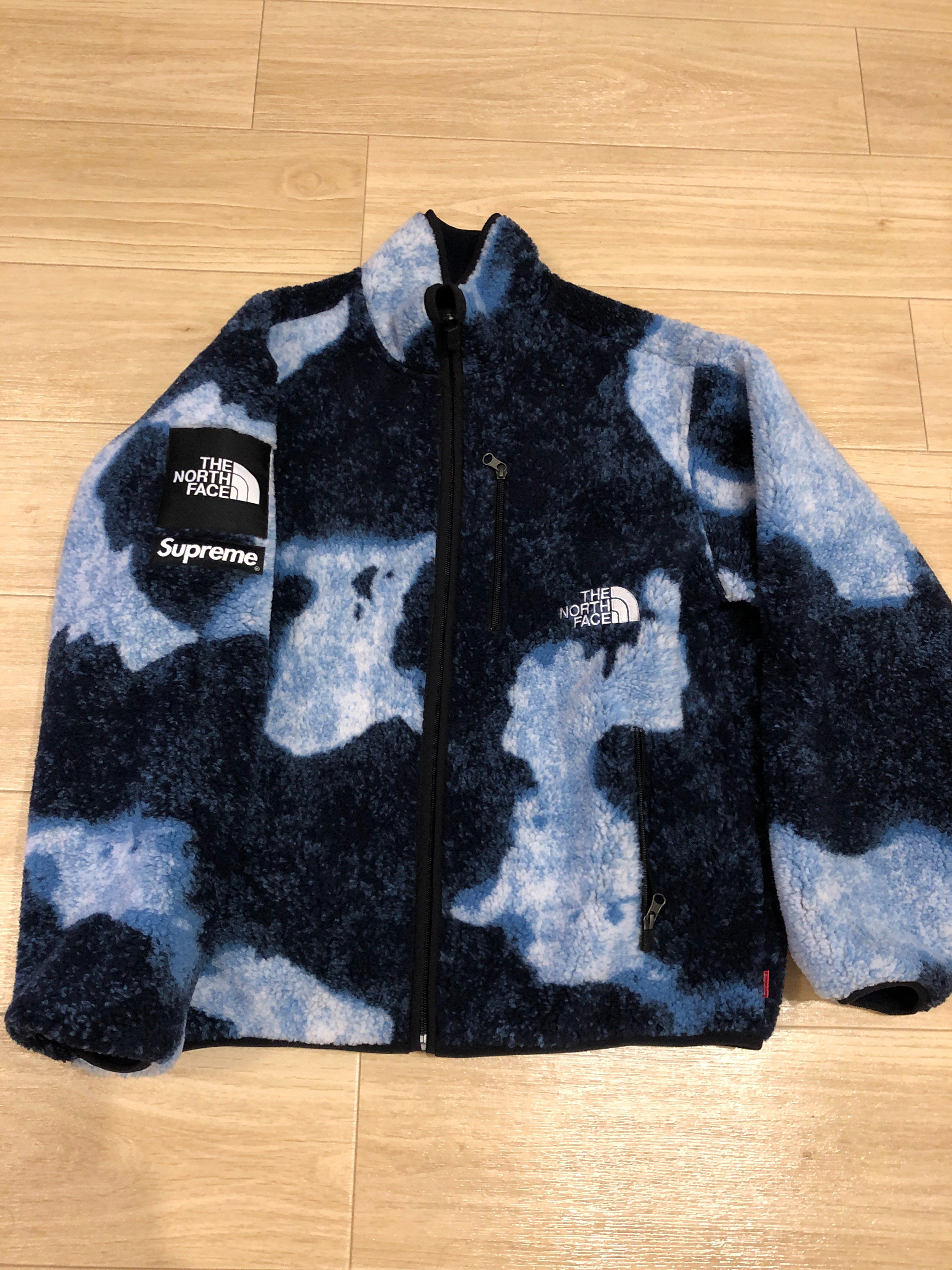 Supreme x The North Face Bleached Denim Print Fleece Jacket "Indigo"