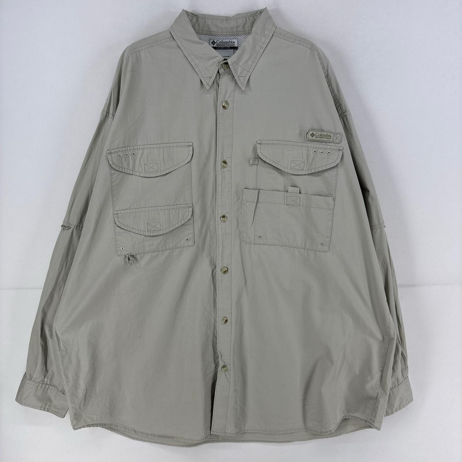 古着 コロンビア Columbia 長袖シャツ PFG フィッシングシャツ ワンポイント ロゴ 胸ポケット 大きいサイズ 2XT  グレー メンズ