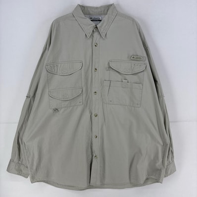 古着 コロンビア Columbia 長袖シャツ PFG フィッシングシャツ ワンポイント ロゴ 胸ポケット 大きいサイズ 2XT グレー メンズ