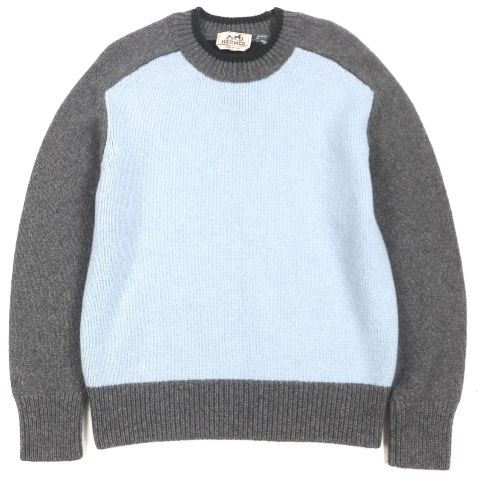 極美品 エルメス
 セーター グレー ライトブルー グリーン ブラック メンズ S