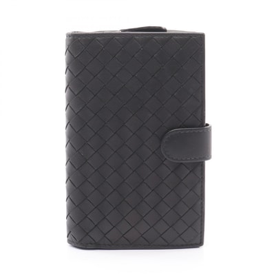 ボッテガヴェネタ BOTTEGA VENETA イントレチャート 二つ折り財布 財布 レザー レディース ブラック系 【中古】