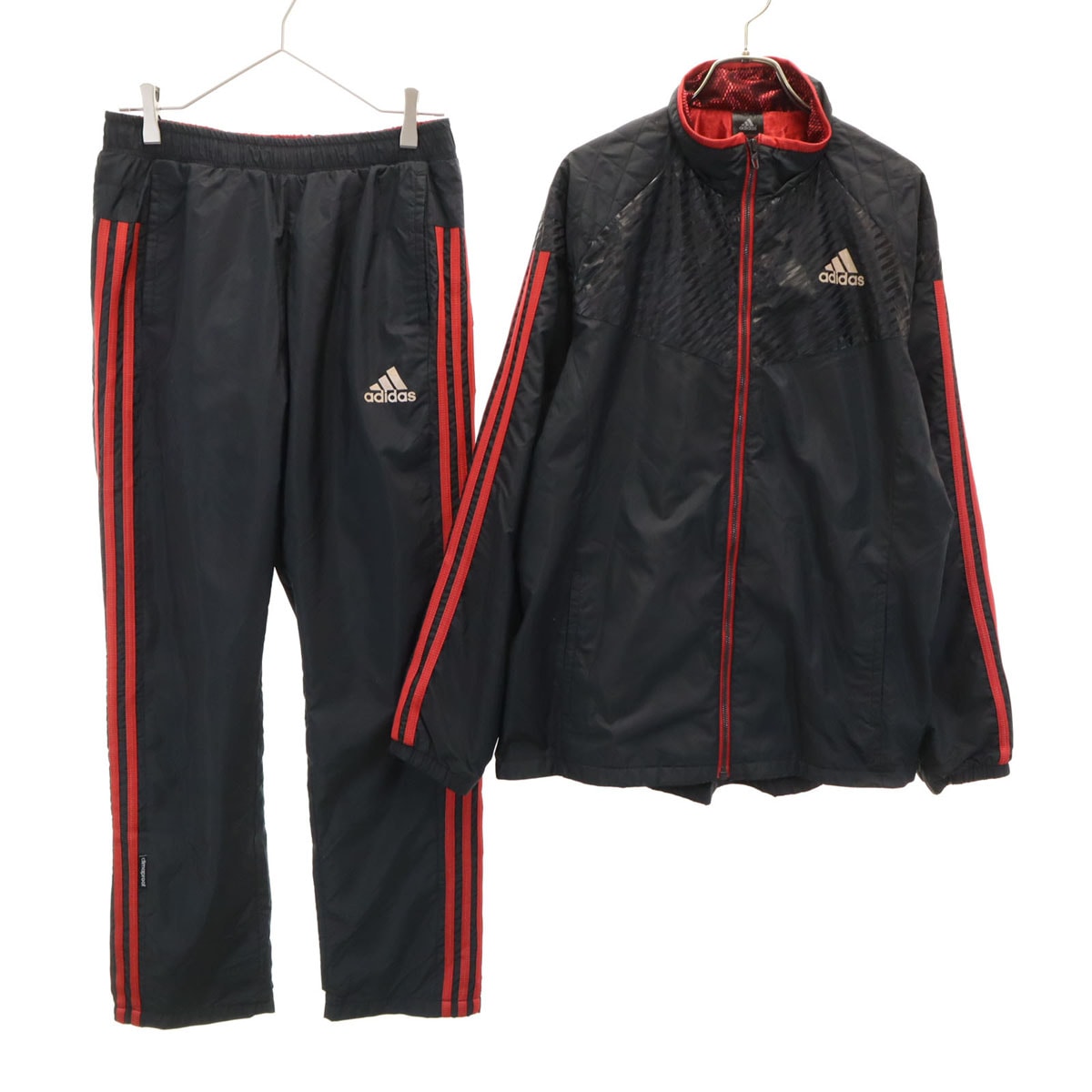 adidas アディダス ウインドブレーカー 上下セットアップ M ブラック ジャケット 裏トリコット