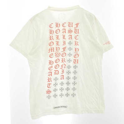 CHROME HEARTS クロムハーツ(原本無) Tシャツ FUCK YOU USA STRIPE LOGO L/S TEE 英字プリント ファックユー ネオン ストライプロゴ クルーネック 半袖 Tシャツ ホワイト ホワイト系 M【中古】