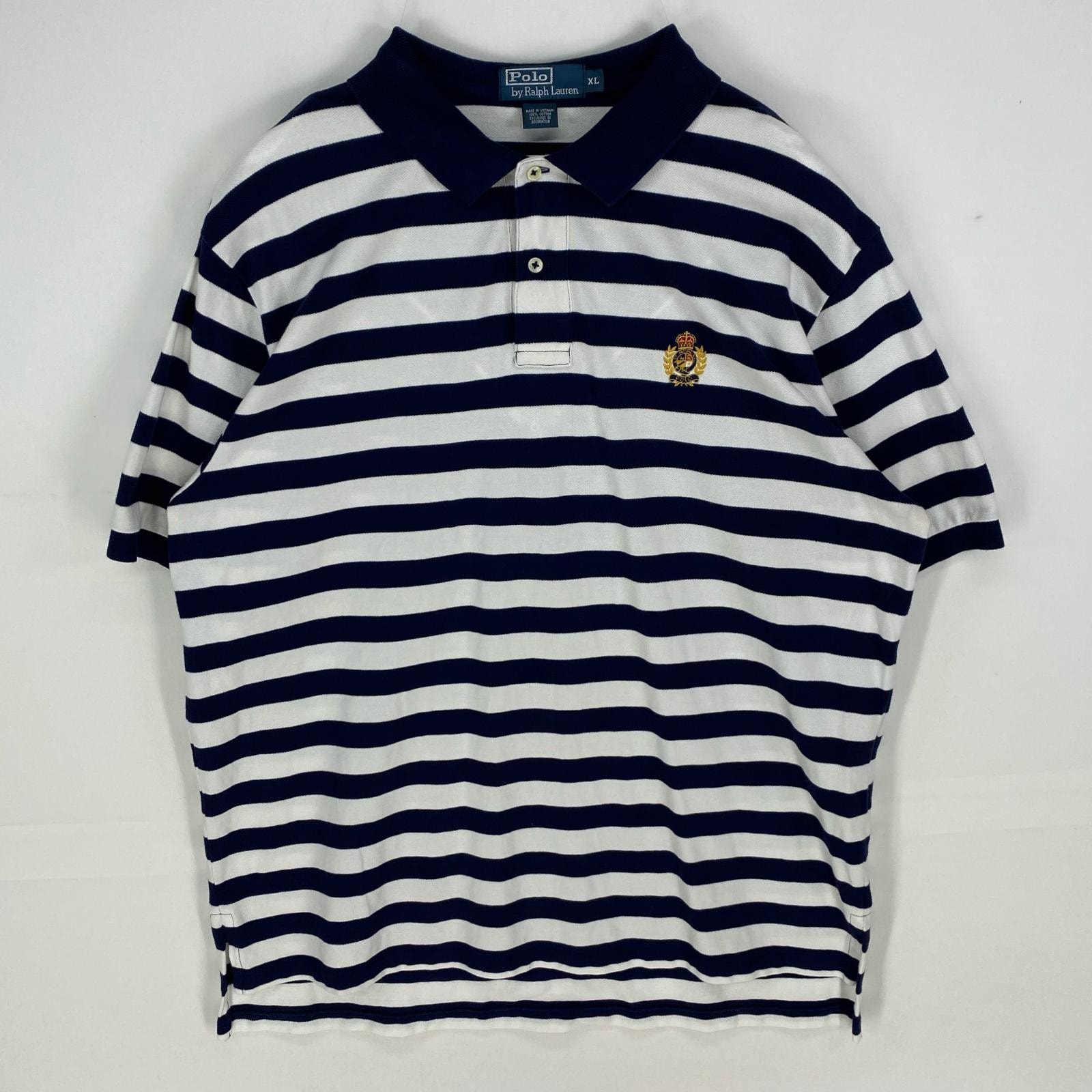 古着 ポロバイラルフローレン Polo by Ralph Lauren 鹿の子 半袖シャツ ワンポイント ポロシャツ XL ホワイト系 ボーダー メンズ
