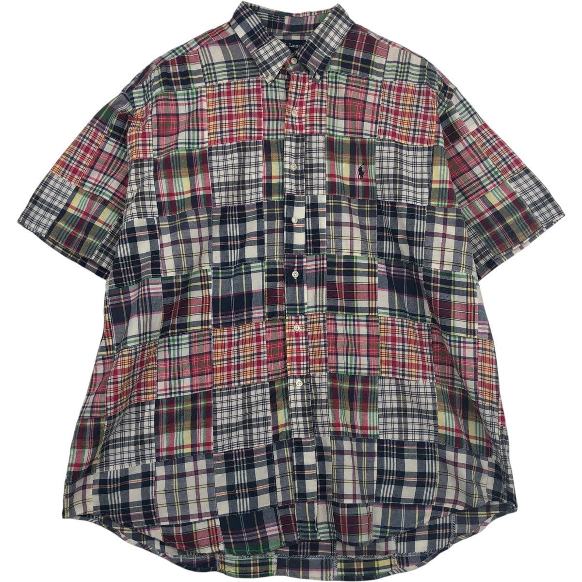 古着 ラルフローレン Ralph Lauren BLAKE パッチワーク 半袖 ボタンダウン チェックシャツ メンズXXL相当/eaa637752