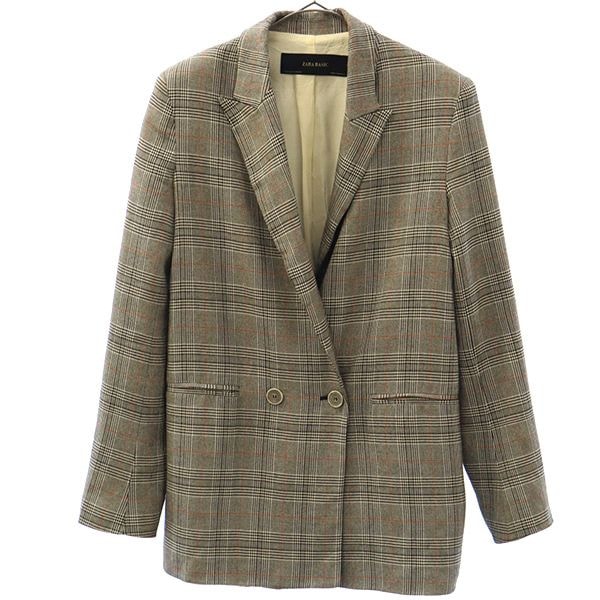 ZARA BASIC ザラベーシック チェック柄 ダブル テーラードジャケット XS グレー