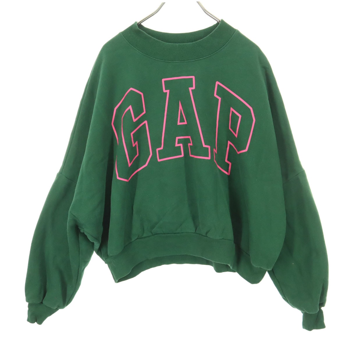 GAP ギャップ 裏起毛 プリントロゴ 長袖 ショート丈 トレーナー M グリーン