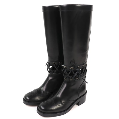 極美品 シャネル ココマーク レザー ロングブーツ 黒 36.5 G32251