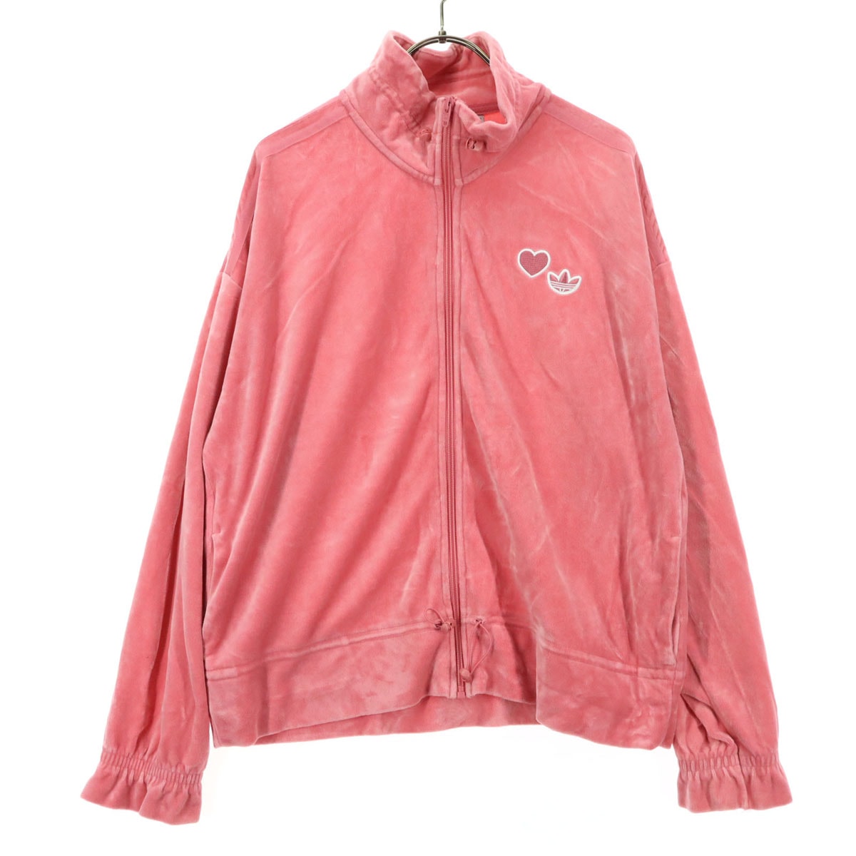adidas アディダス ロゴワッペン 長袖 ベロア トラックジャケット XOT ピンク トレフォイルロゴ