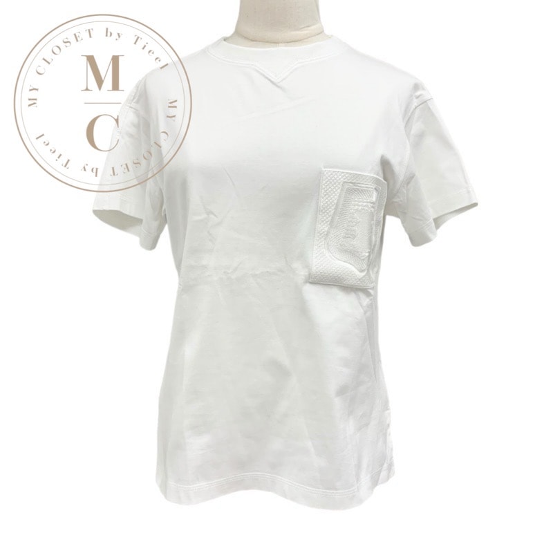 エルメス HERMES 半袖 ポケットTシャツ コットン ホワイト 刺繍