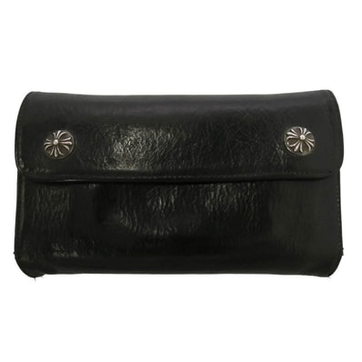 CHROME HEARTS クロムハーツ(原本無) WAVE CROSS BALL ウェーブ クロスボールボタン レザー ウォレット 長財布 ブラック系 シルバー系【中古】