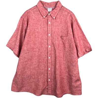 古着 ブルックスブラザーズ Brooks Brothers 1818 REGENT FIT 半袖 リネン ボタンダウンシャツ ボックスシャツ メンズXXL相当/eaa623546