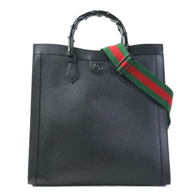 グッチ GUCCI ハンドバッグ ショルダーバッグ ダイアナ バンブー レザー ブラック メンズ 703218【中古】 90302j