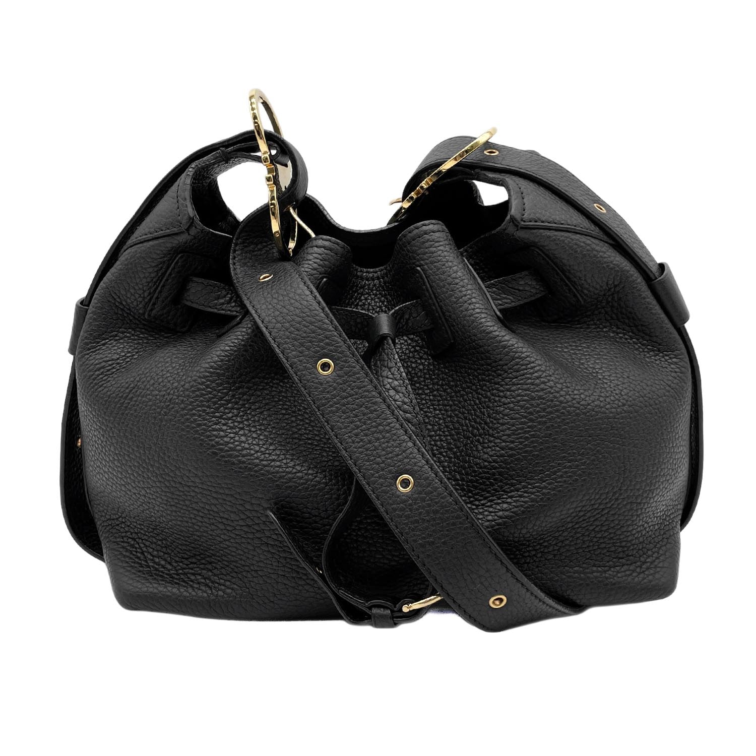 Salvatore Ferragamo サルヴァトーレフェラガモ ガンチーニ 巾着 ショルダーバッグ
 ポーチ付 レザー ブラック レディース
 【中古】