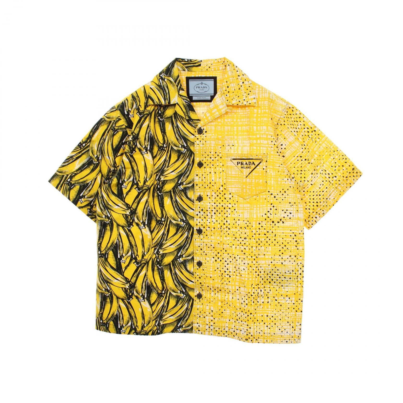 プラダ PRADA Double Match ダブルマッチ バナナ オープンカラー 半袖 衣料品 トップス コットン メンズ イエロー系 / ブラック系 UCS406 【中古】