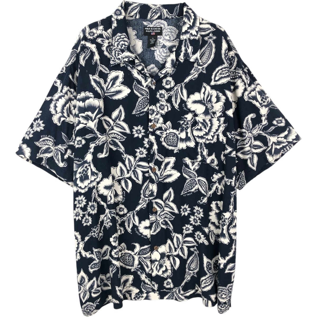 古着 ラルフローレン Ralph Lauren POLO JEANS COMPANY 総柄 花柄 オープンカラー レーヨン ハワイアンアロハシャツ ボックスシャツ メンズXL相当/eaa628085