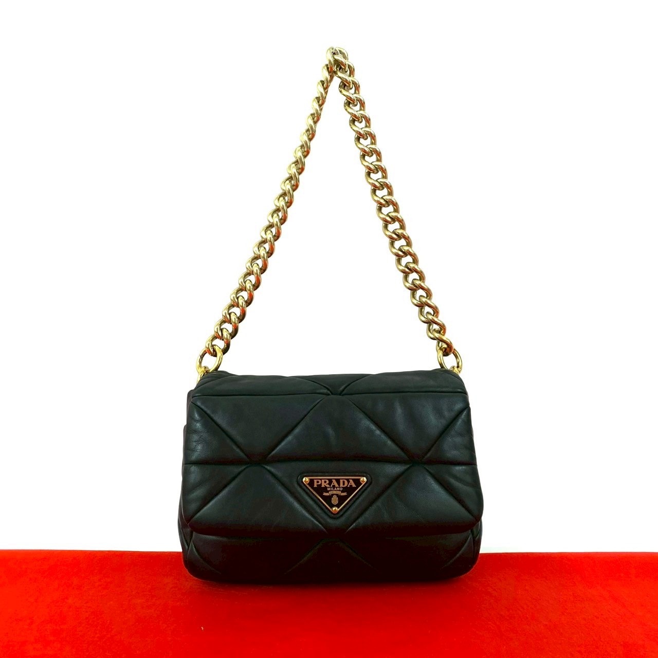 PRADA プラダ スペクトラム 三角ロゴ 金具 レザー ショルダーバッグ ブラック
 i91-5