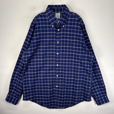 古着 ブルックスブラザーズ Brooks Brothers 長袖シャツ ボタンダウン ワンポイント L ネイビー系 チェック メンズ