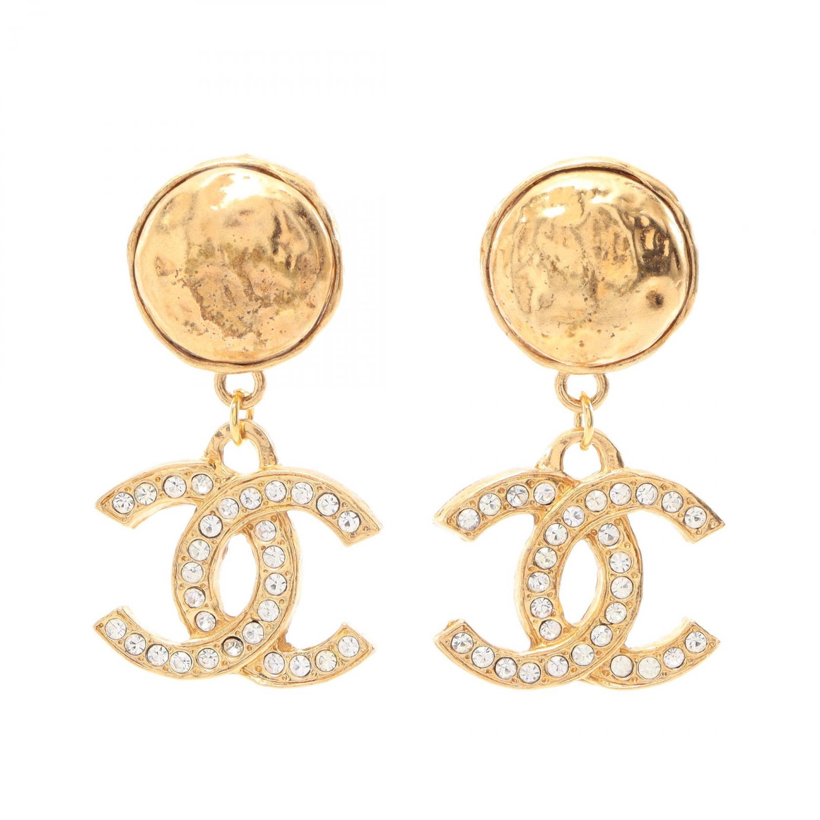 シャネル CHANEL ココマーク スウィング イヤリング ジュエリー GP(ゴールドメッキ) ラインストーン レディース ゴールド系 / クリア系 【中古】