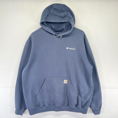古着 カーハート Carhartt パーカー プルオーバー 大きいサイズ ワンポイント ロゴ スウェット 2XL ネイビー系 メンズ