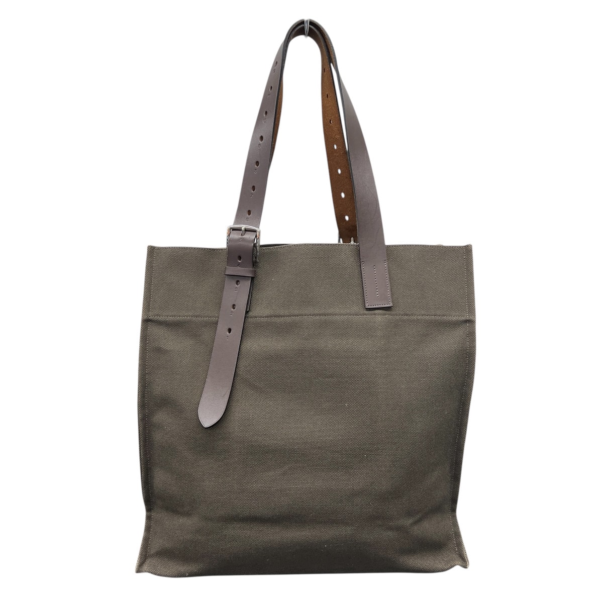 HERMES 美品 エルメス エトリヴィエール ショッピング トートバッグ □O 2011年製造 トワルゴエラン キャンバス レザー カーキグリーン ブラウン 持ち手調節可 ハンドバッグ ABランク 中古 鑑定済 エルメスバッグ