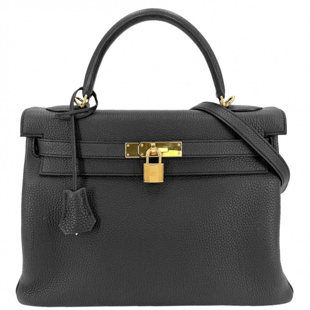 HERMES エルメス 2WAY ケリー32 ハンドバッグ ショルダーバッグ 肩掛け 斜め掛け 内縫い C刻印 レザー    ブラック 黒 ゴールド金具 レディース 美品 2018年【中古品】