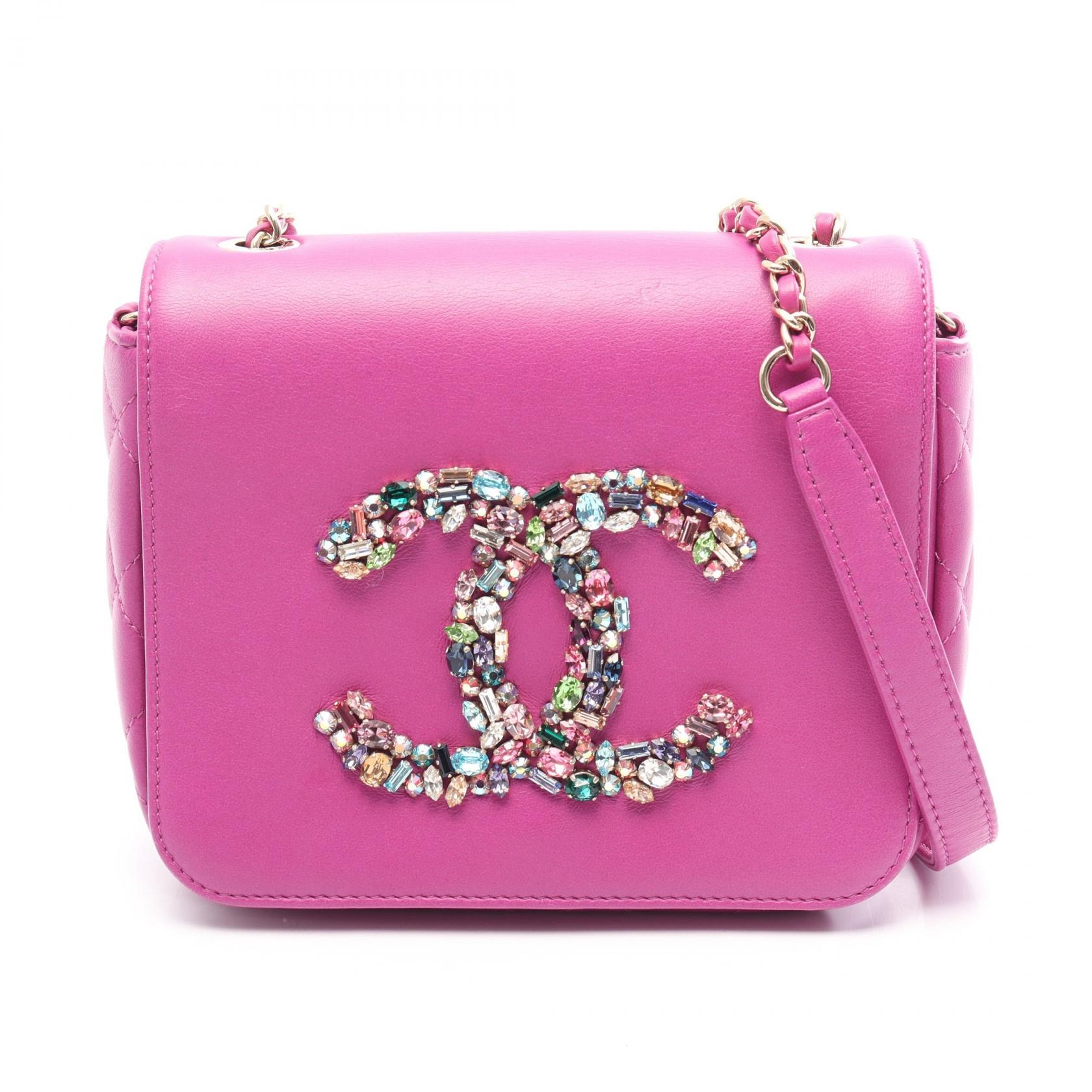シャネル CHANEL ココマーク ジャイアント クリスタル ショルダーバッグ バッグ ラムスキン(羊革) レディース パープル系 【中古】