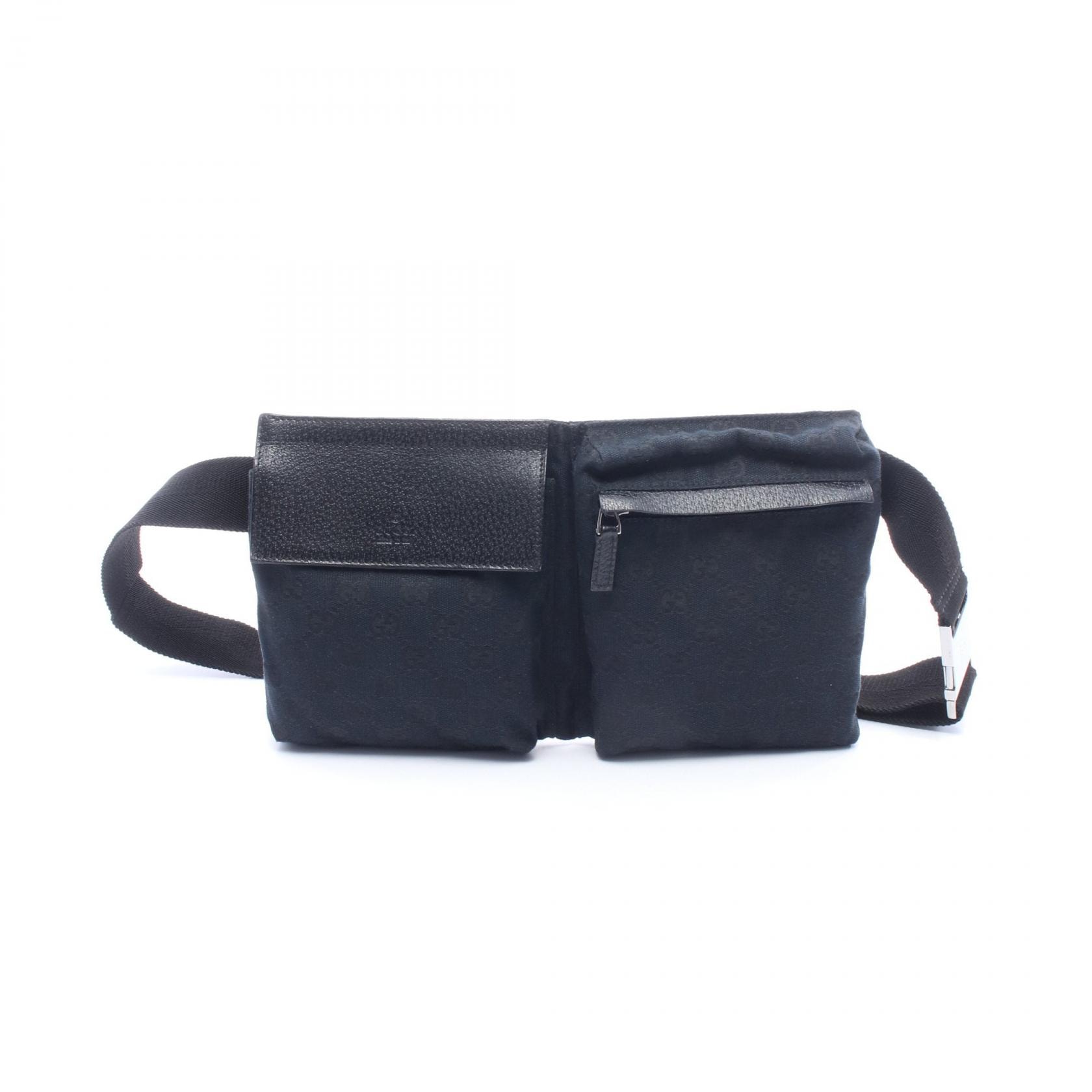 グッチ GUCCI GGキャンバス ウエストバッグ ボディバッグ バッグ キャンバス レザー メンズ レディース ブラック系 28566 【中古】