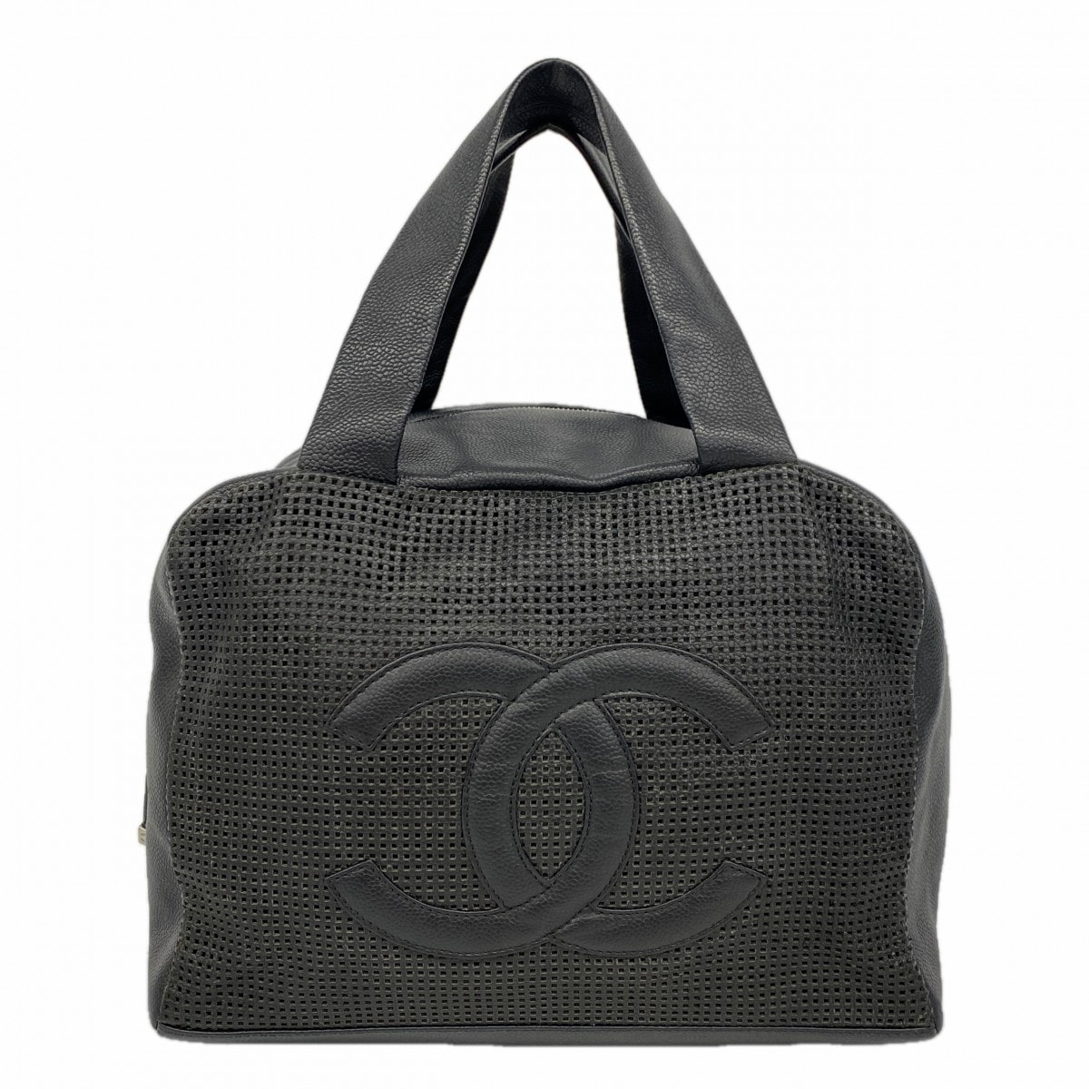 【6dc3656】シャネル ハンドバッグ キャビアスキン ブラック シルバー金具【中古】レディース