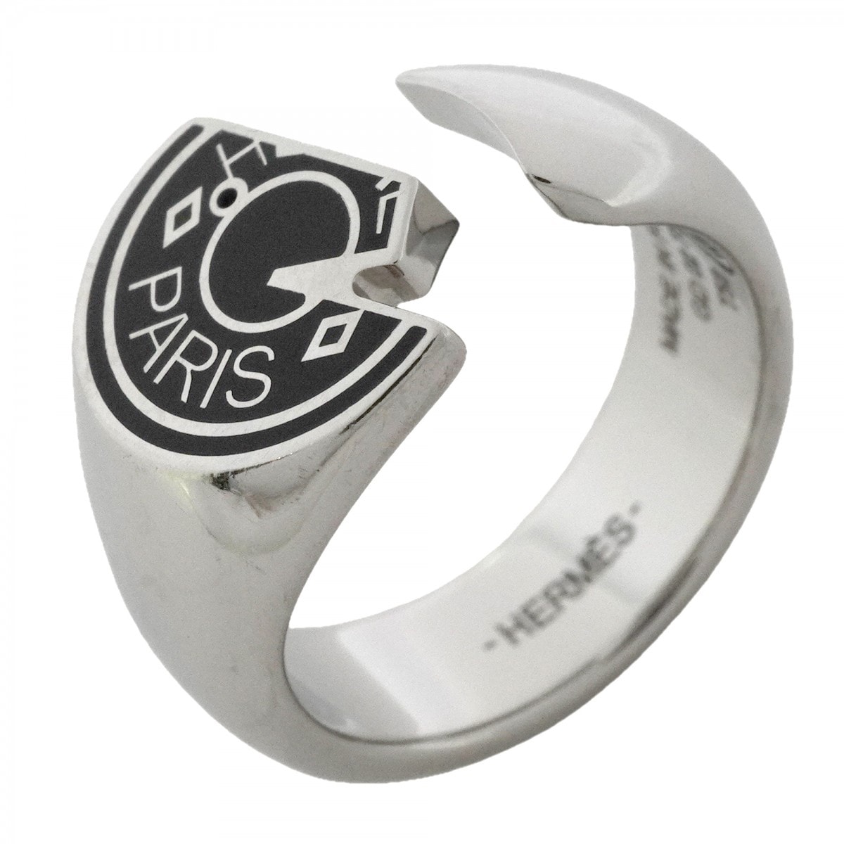 【6jgb0194-k】エルメス リング カルーゼル メタル シルバー ブラック #58【中古】メンズ
